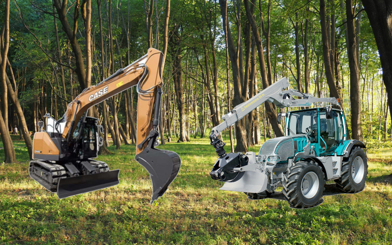 Pelle Case CX145 et Pfanzelt PM Trac 3830 de TPF — les deux machines complémentaires pour les chantiers forestiers